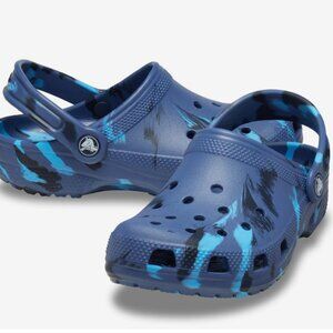 NEW CROCS CLASSIC BLUE MARBLED UNISEX CLOGS KIDS SIZE J1